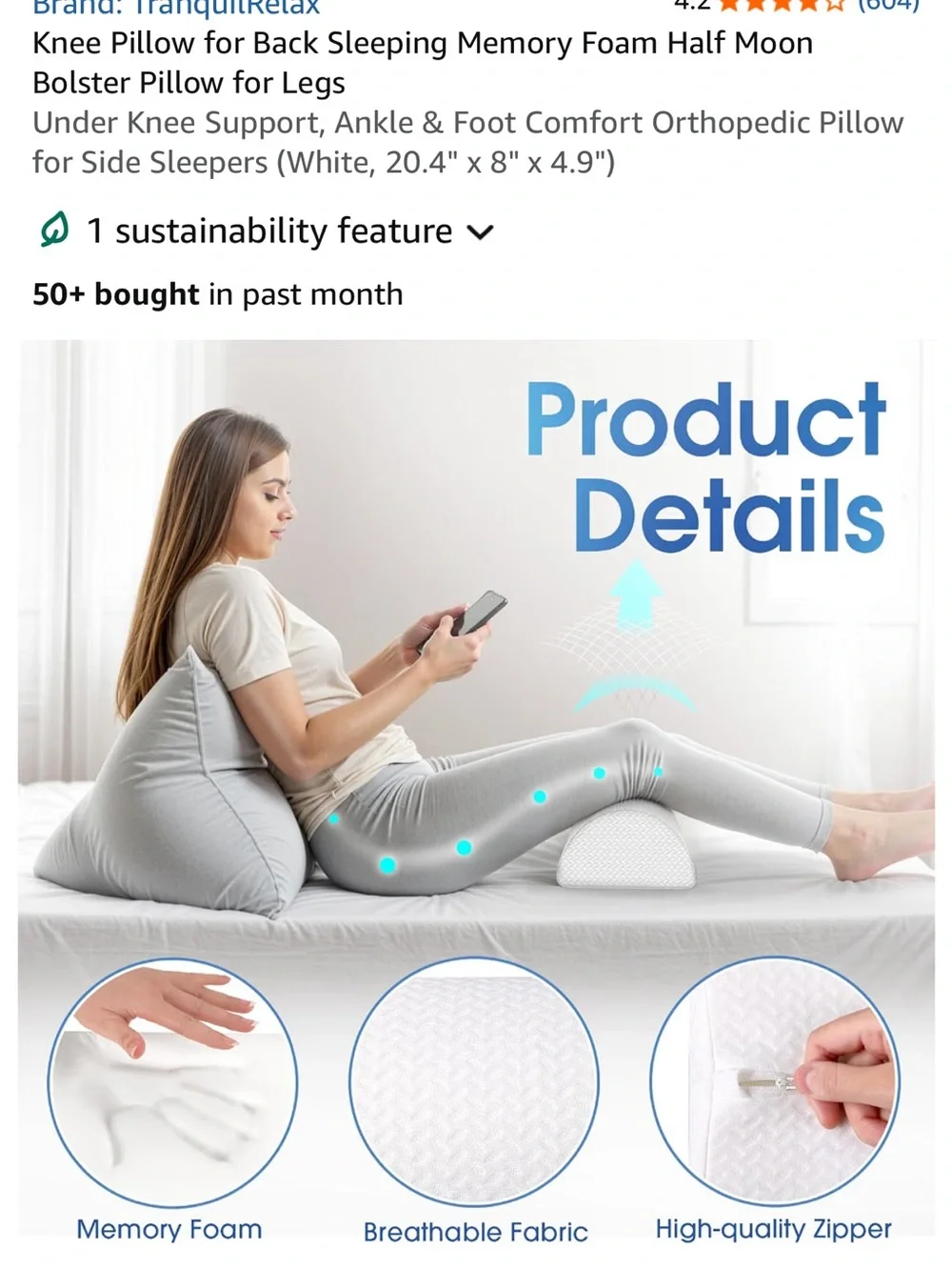 White Half-Moon Knee Pillow for Back & Side Support